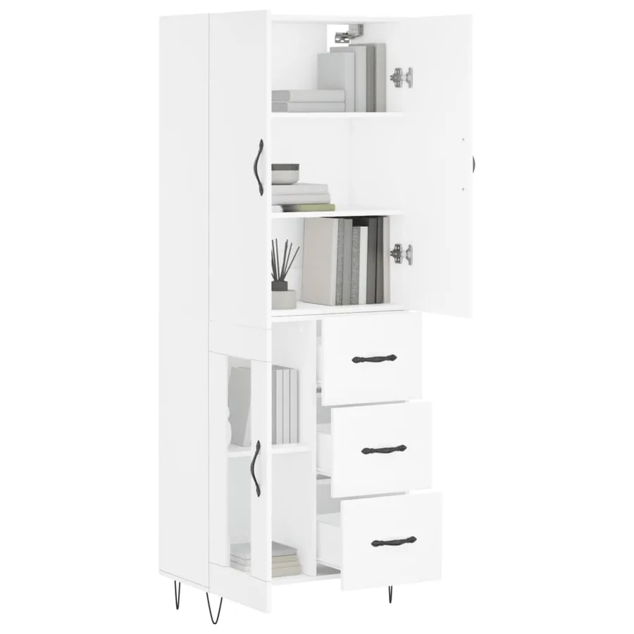 Buffet haut Blanc 69,5x34x180 cm Bois d'ingénierie - 3
