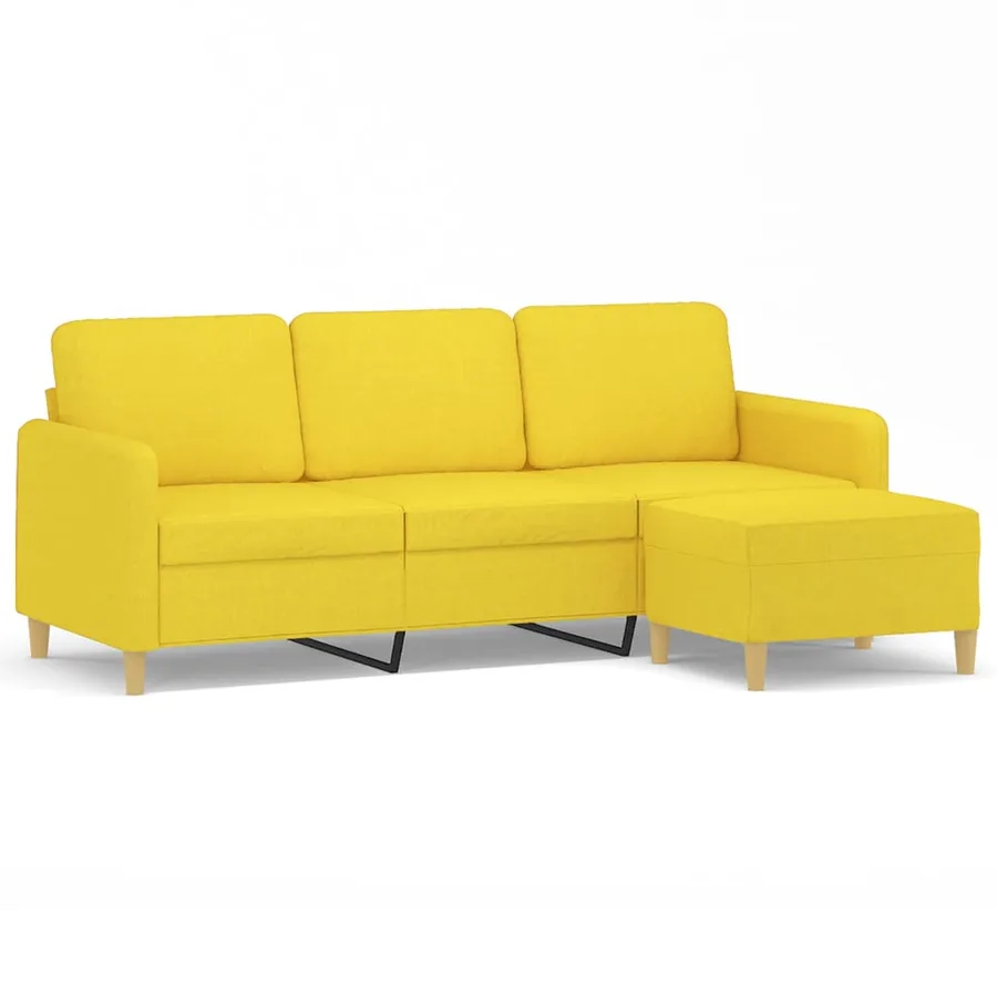 Canapé à 3 places avec repose-pieds Jaune clair 180 cm Tissu - 2