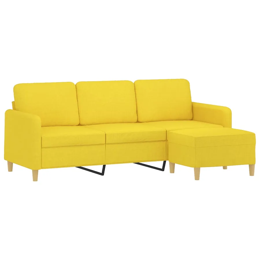 Canapé à 3 places avec repose-pieds Jaune clair 180 cm Tissu - 3