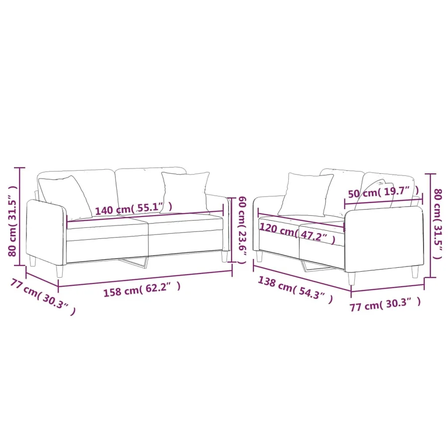 Ensemble de canapés 2 pcs avec coussins taupe tissu - 9