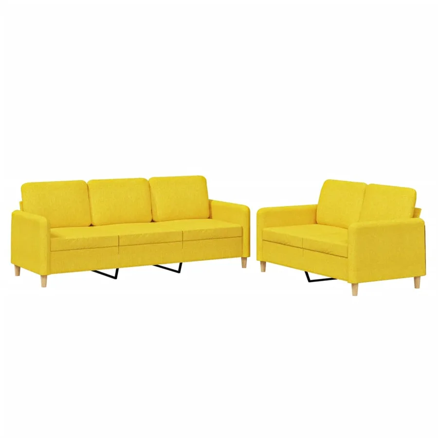 Ensemble de canapés 2 pcs avec coussins Jaune clair Tissu - 2