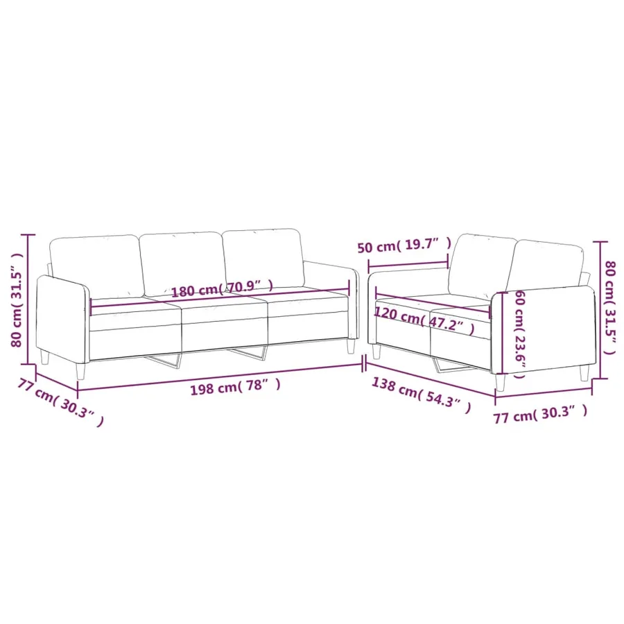 Ensemble de canapés 2 pcs avec coussins Jaune clair Tissu - 7
