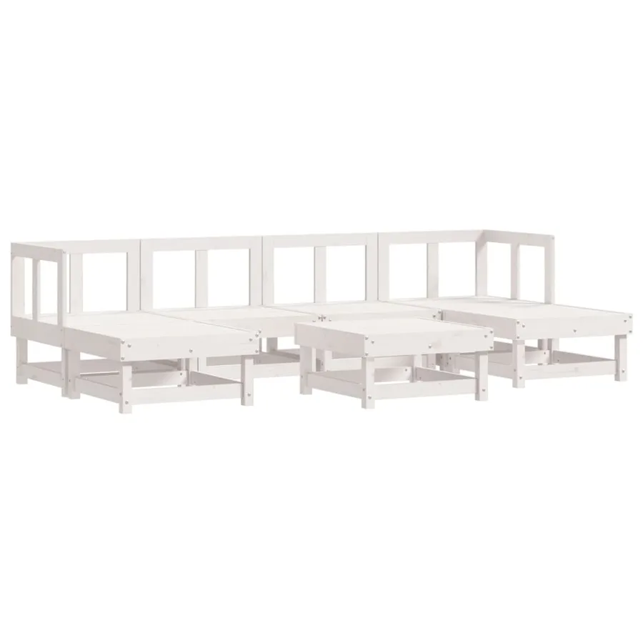 Salon de jardin 7 pcs Blanc Bois de pin massif - 2