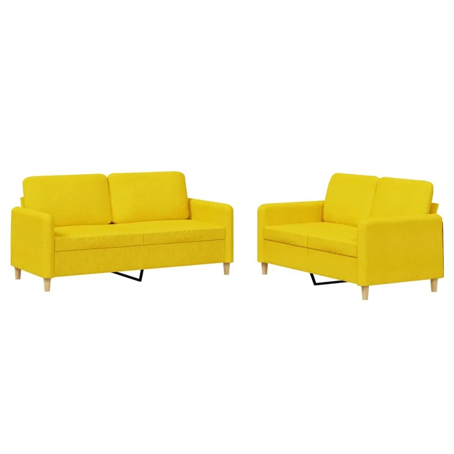Ensemble de canapés 2 pcs avec coussins Jaune clair Tissu - 2
