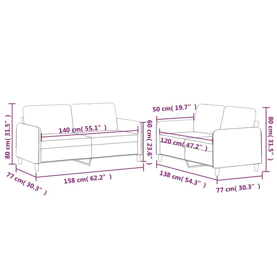 Ensemble de canapés 2 pcs avec coussins Jaune clair Tissu - 7