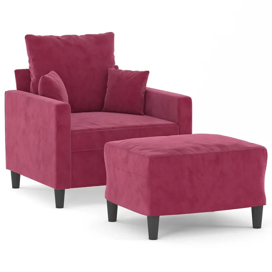 Fauteuil avec repose-pied Rouge bordeaux 60 cm Velours - 2
