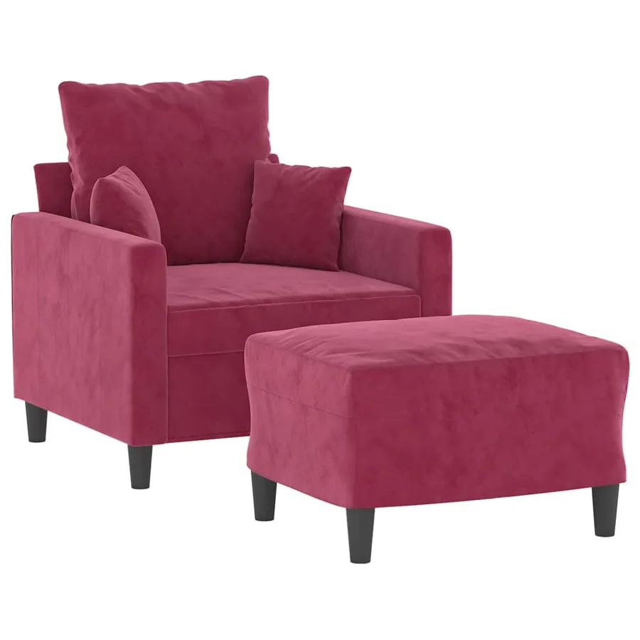 Fauteuil avec repose-pied Rouge bordeaux 60 cm Velours - 3