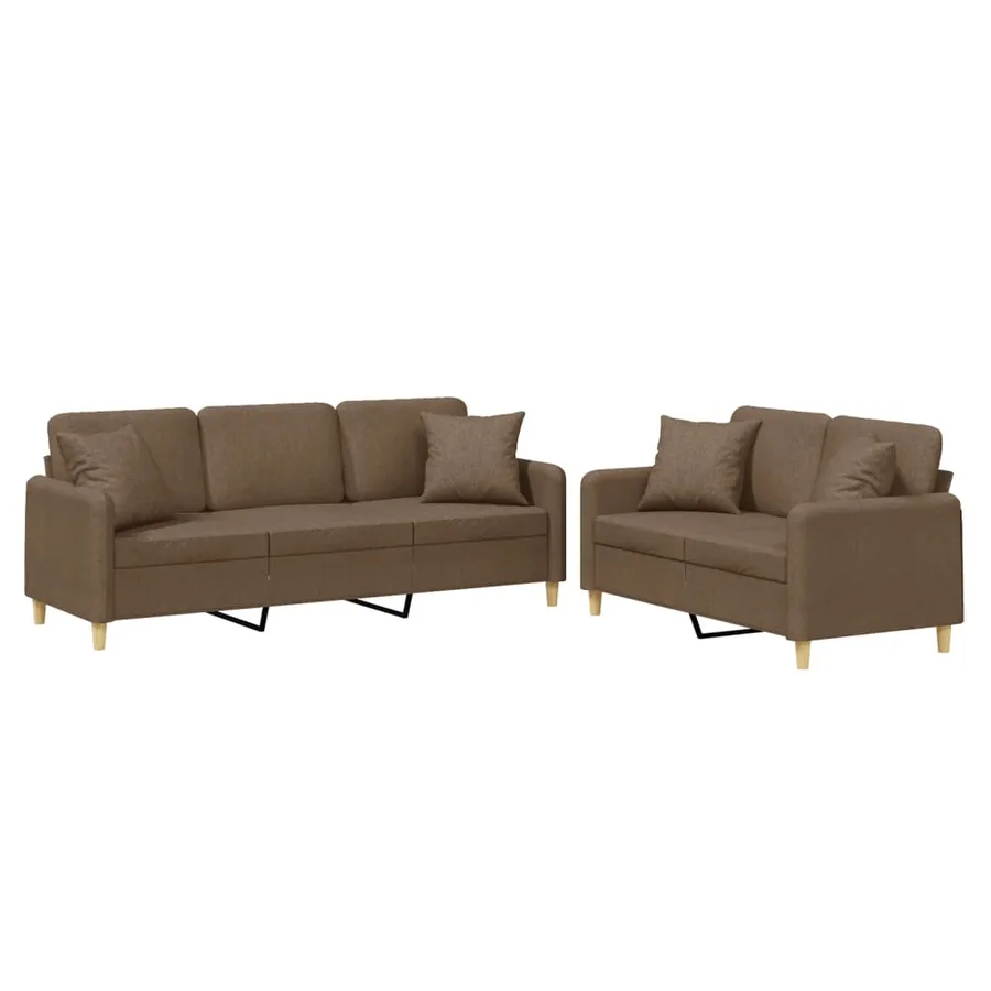 Ensemble de canapés 2 pcs avec coussins marron tissu - 2