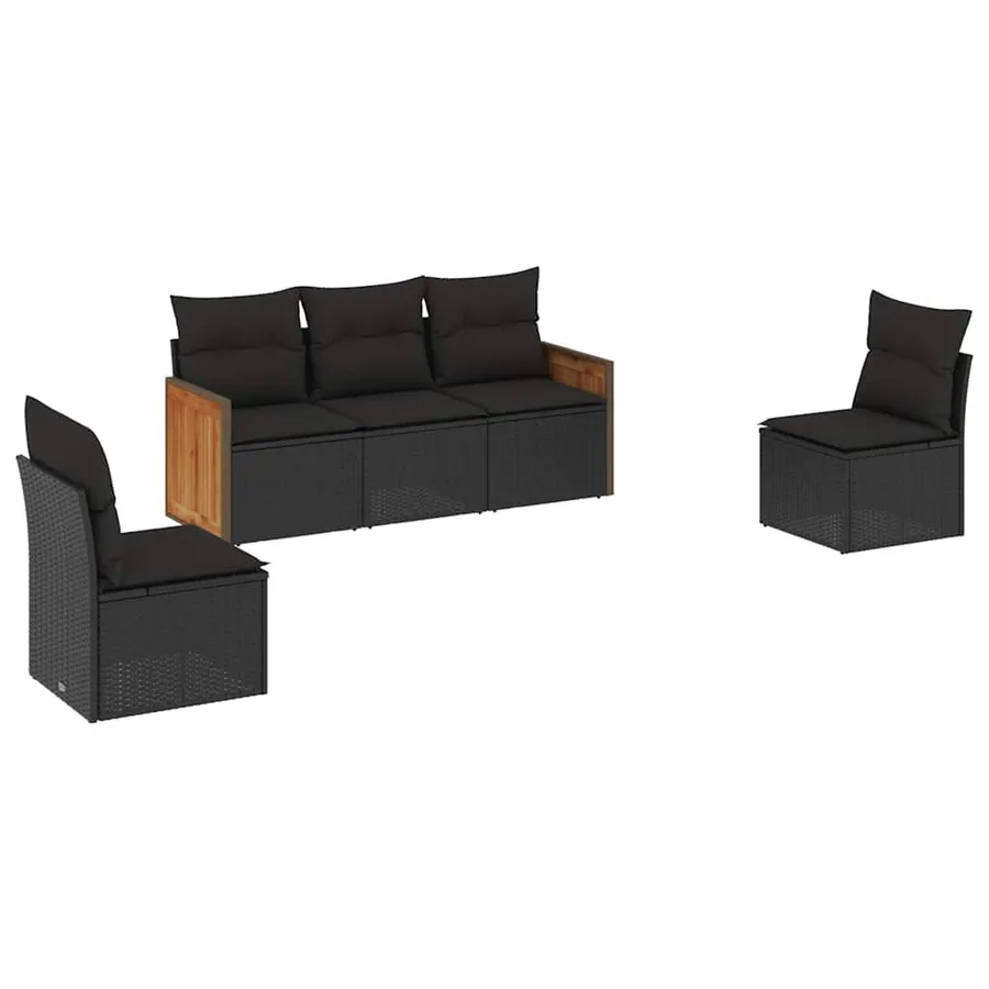 Salon de jardin 5 pcs avec coussins noir résine tressée - 2