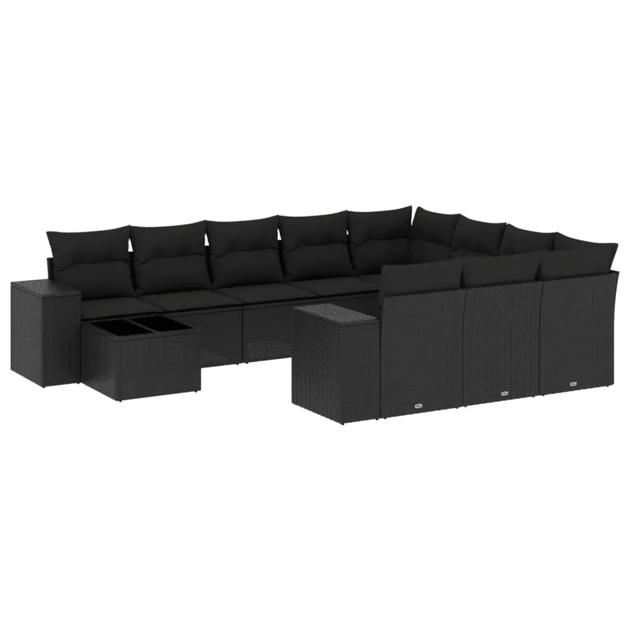Salon de jardin 11 pcs avec coussins noir résine tressée - 2