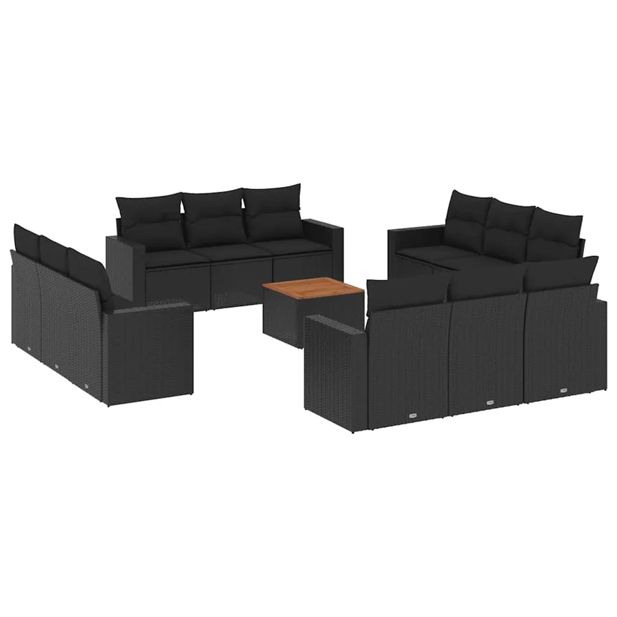 Salon de jardin avec coussins 13 pcs noir résine tressée - 2