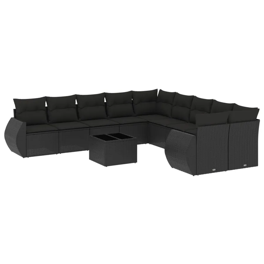 Salon de jardin 11 pcs avec coussins noir résine tressée - 2