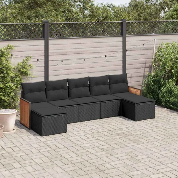 Salon de jardin 7 pcs avec coussins noir résine tressée 55 x 62 x 69 cm - 57,2 kg