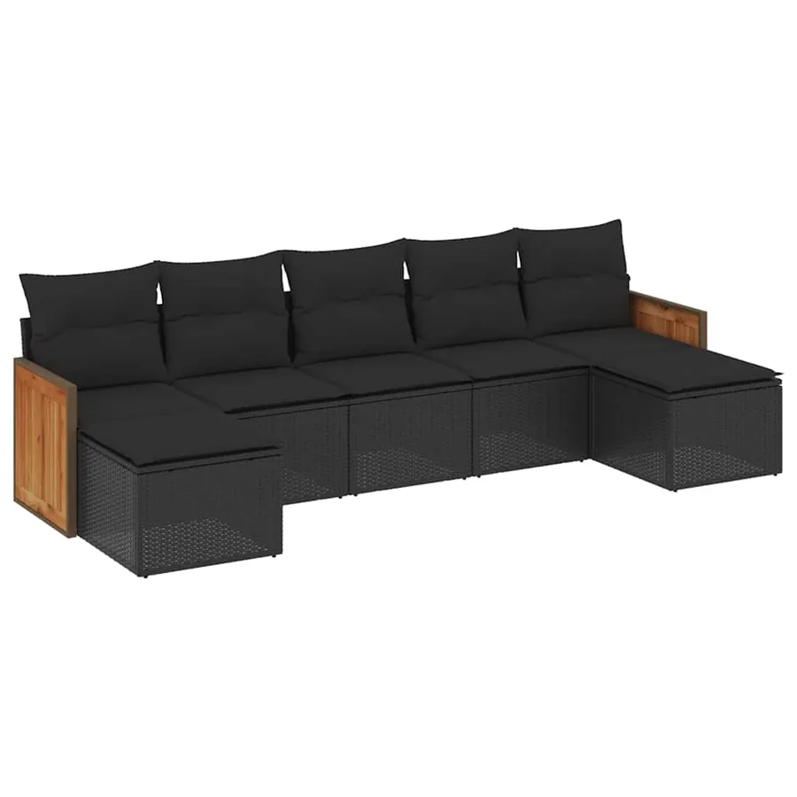 Salon de jardin 7 pcs avec coussins noir résine tressée 55 x 62 x 69 cm - 57,2 kg - 2