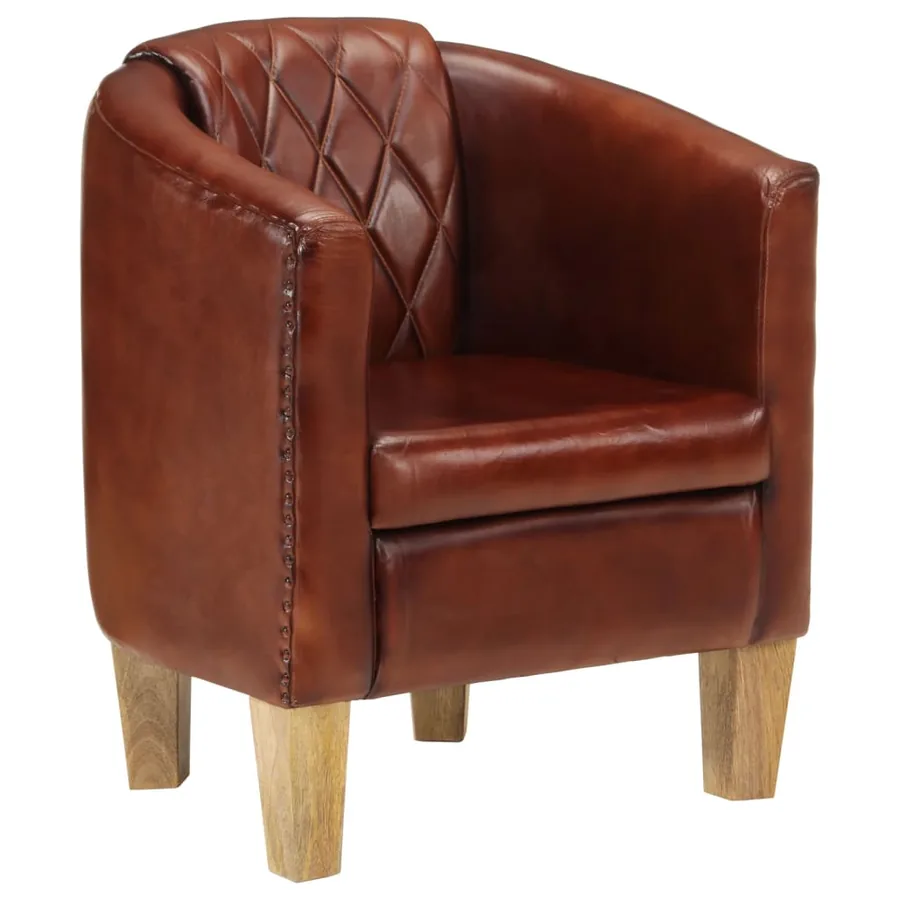 Chaise cabriolet marron cuir véritable