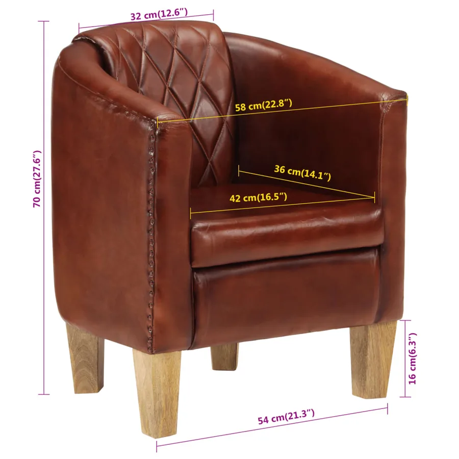 Chaise cabriolet marron cuir véritable - 9