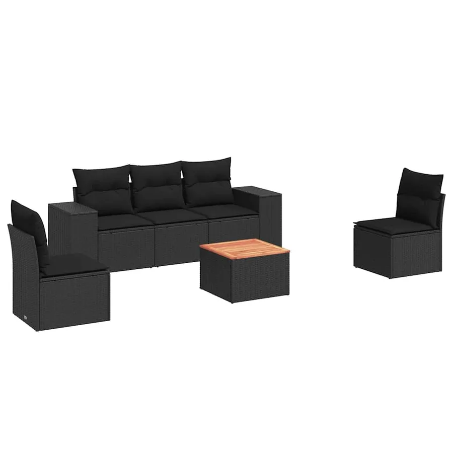 Salon de jardin 6 pcs avec coussins noir résine tressée - 2
