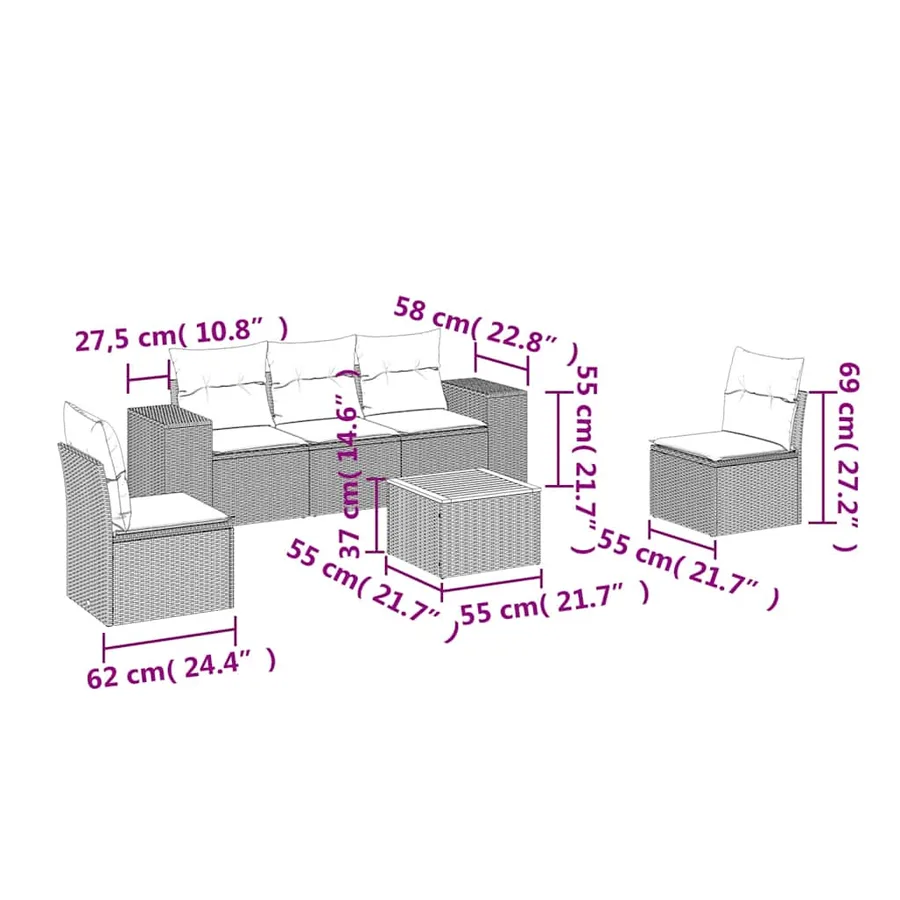 Salon de jardin 6 pcs avec coussins noir résine tressée - 3