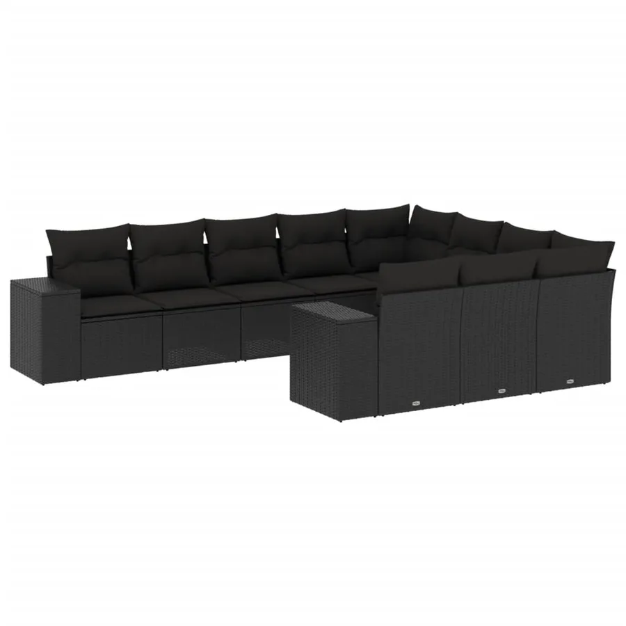 Salon de jardin 10 pcs avec coussins noir résine tressée - 2