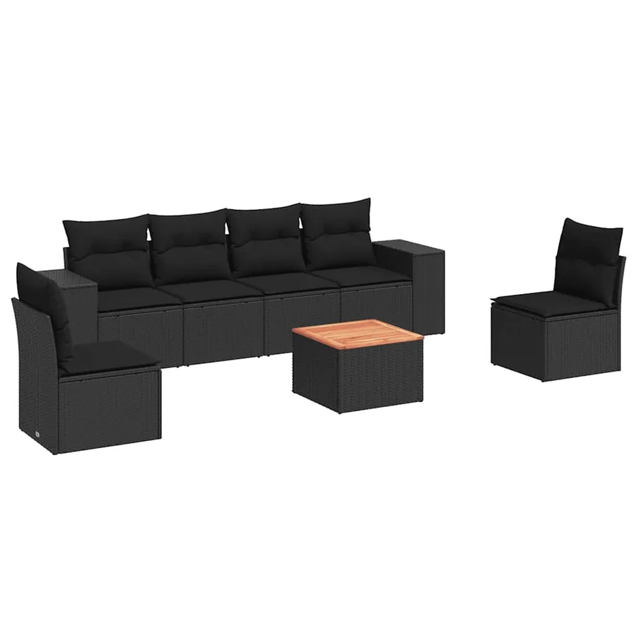 Salon de jardin 7 pcs avec coussins noir résine tressée 55 x 62 x 69 cm - 60,2 kg - 2