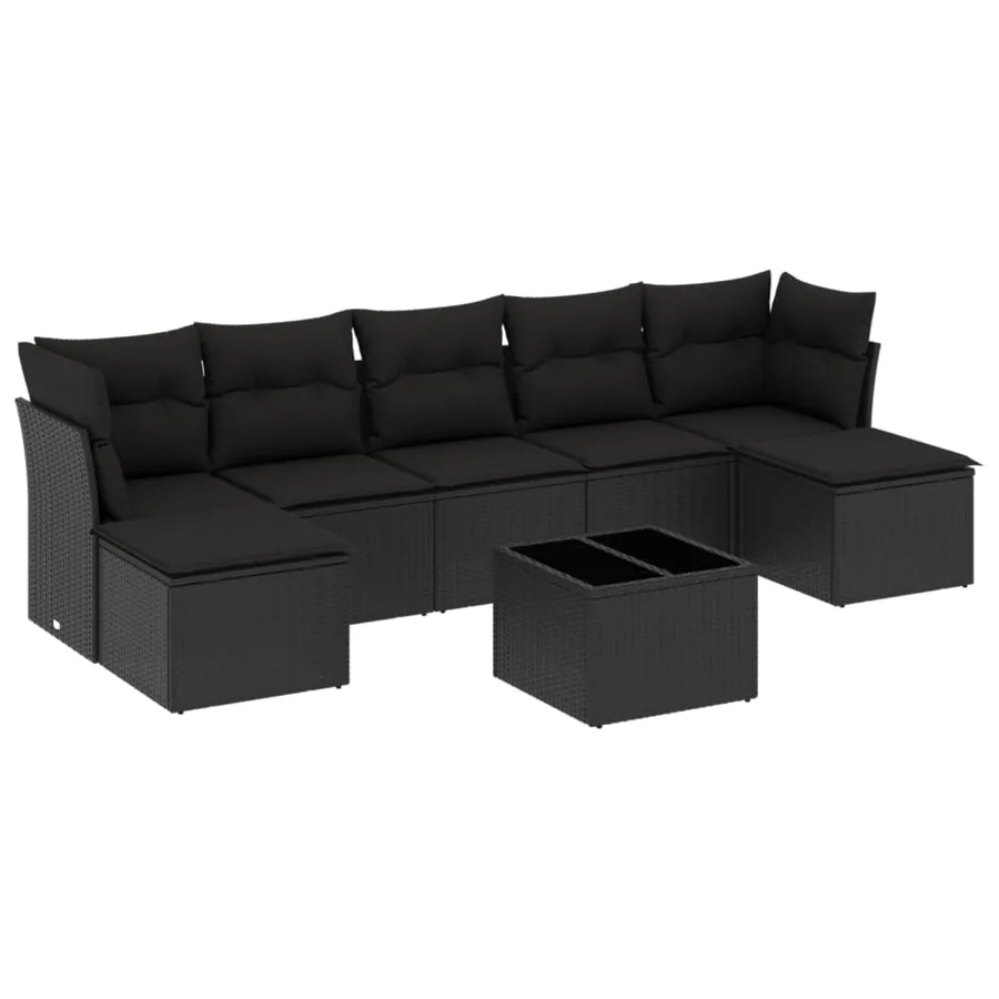 Salon de jardin 8 pcs avec coussins noir résine tressée - 2