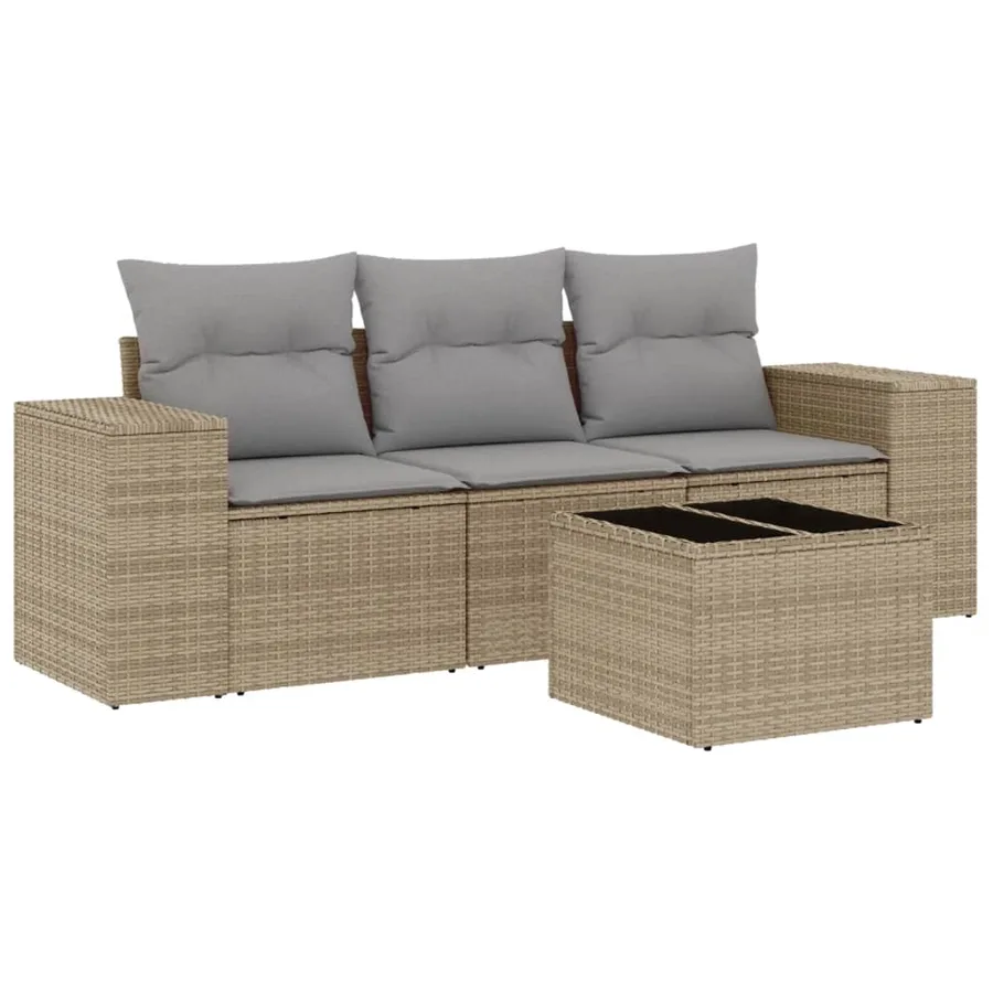 Salon de jardin avec coussins 4 pcs beige résine tressée - 2