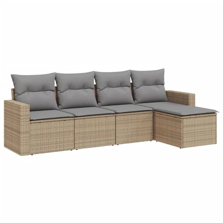 Salon de jardin avec coussins 5 pcs beige résine tressée - 2