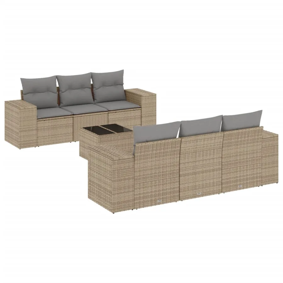 Salon de jardin avec coussins 7 pcs beige résine tressée - 2