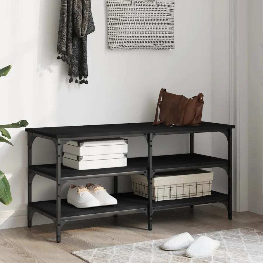 Banc à chaussures noir 100x38,5x49 cm bois d'ingénierie - 3