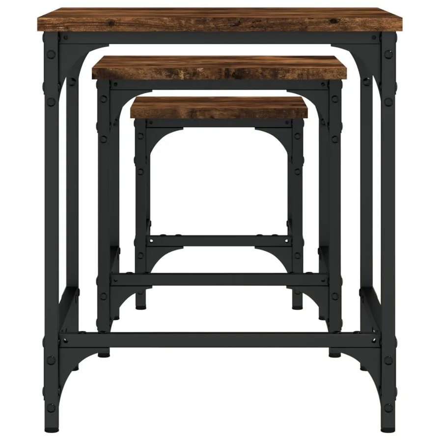 Tables basses gigognes 3 pcs chêne fumé bois d'ingénierie - 6