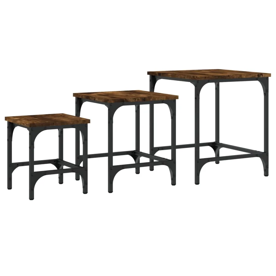 Tables basses gigognes 3 pcs chêne fumé bois d'ingénierie - 7
