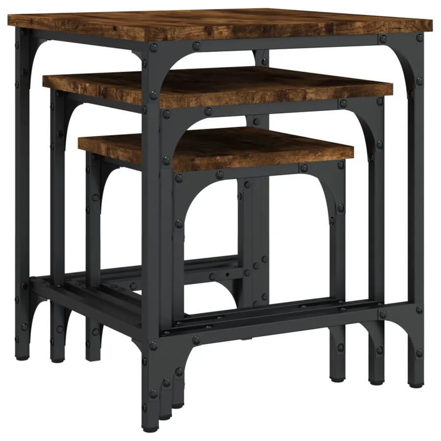 Tables basses gigognes 3 pcs chêne fumé bois d'ingénierie - 8
