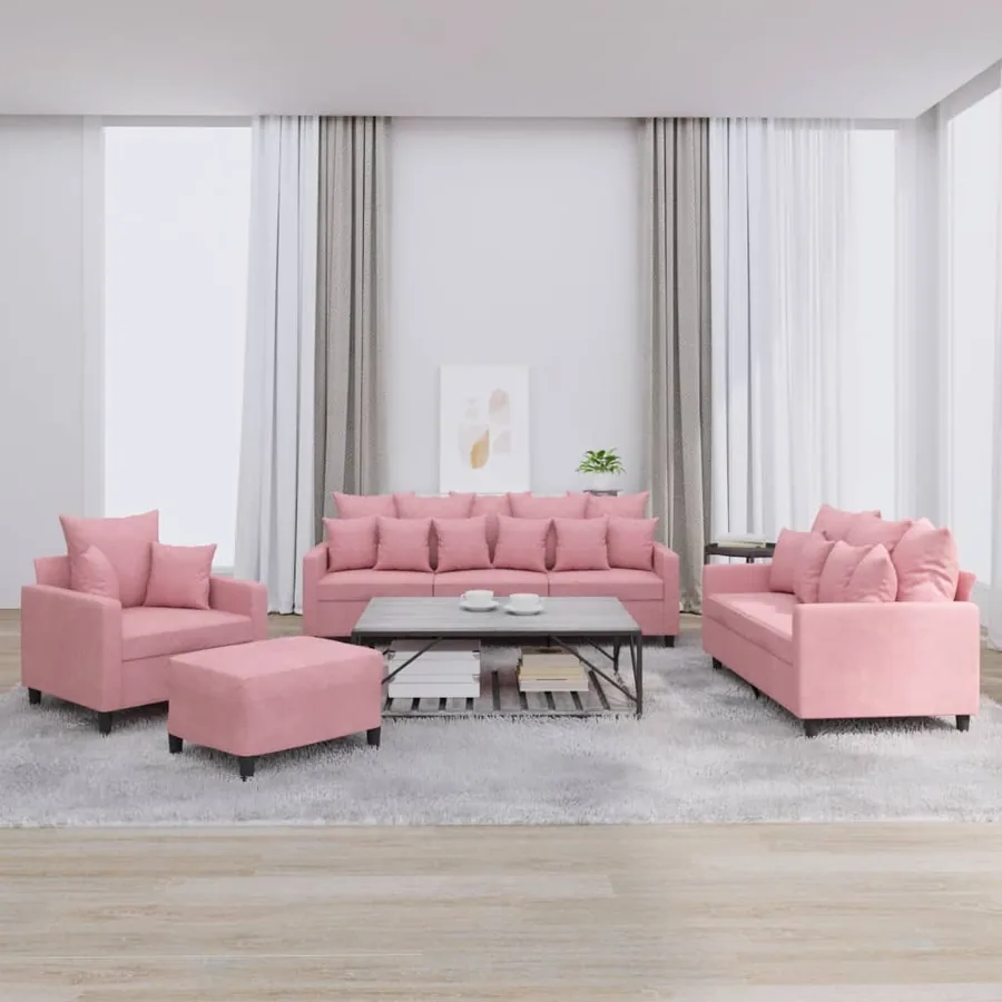 Ensemble de canapés 4 pcs avec coussins Rose Velours