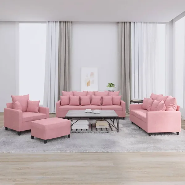 Ensemble de canapés 4 pcs avec coussins Rose Velours
