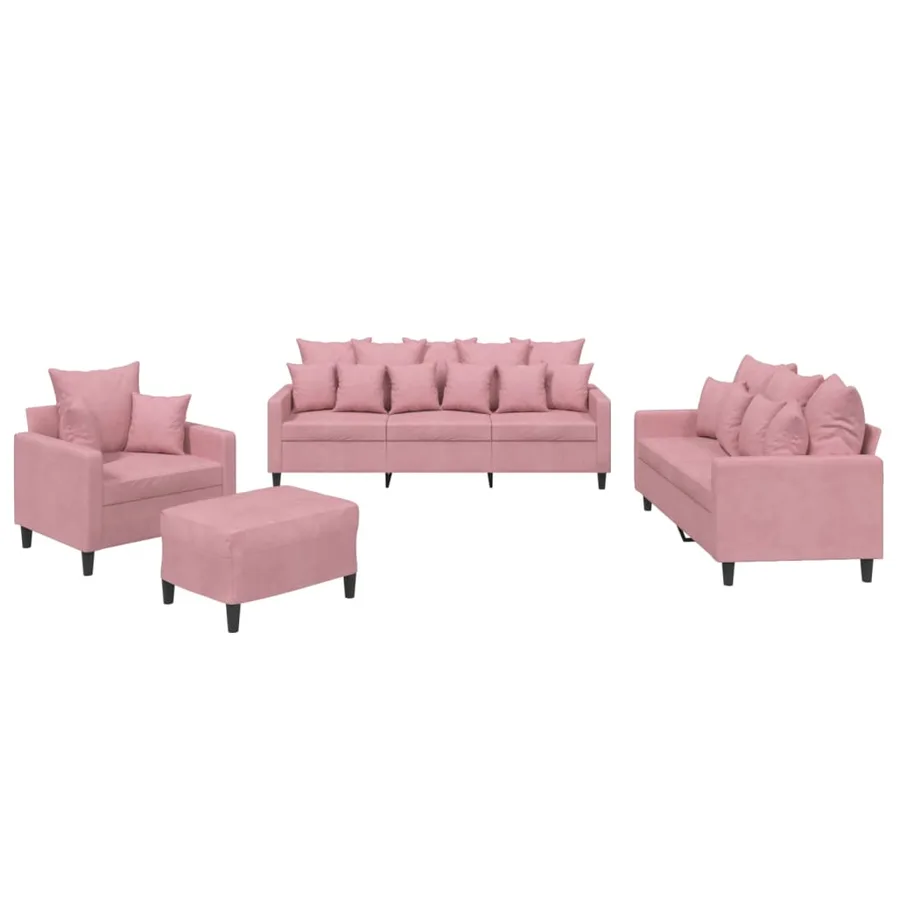 Ensemble de canapés 4 pcs avec coussins Rose Velours - 2