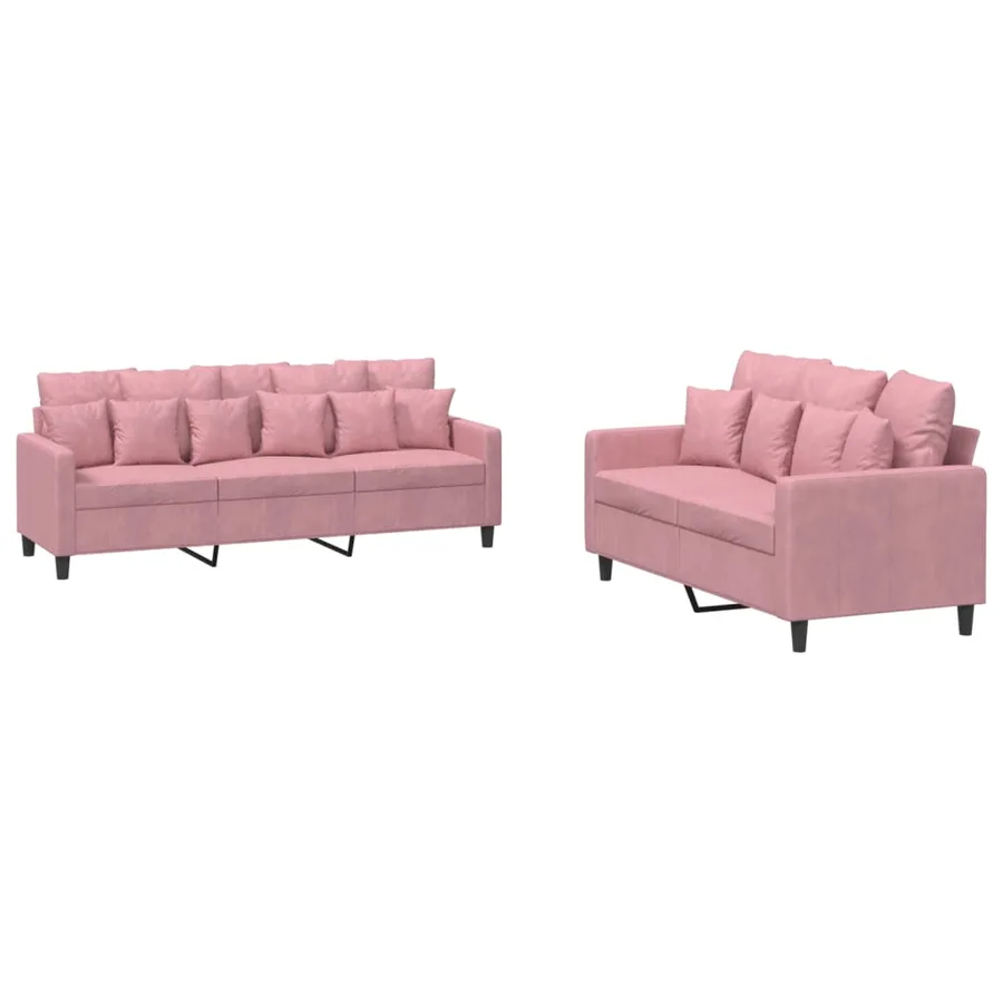 Ensemble de canapés 2 pcs avec coussins Rose Velours - 2