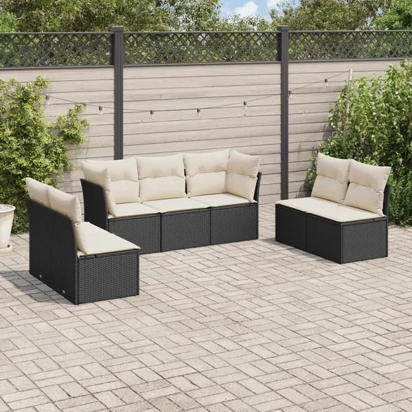 Salon de jardin 7 pcs avec coussins noir résine tressée 62 x 62 x 69 cm - 54,4 kg