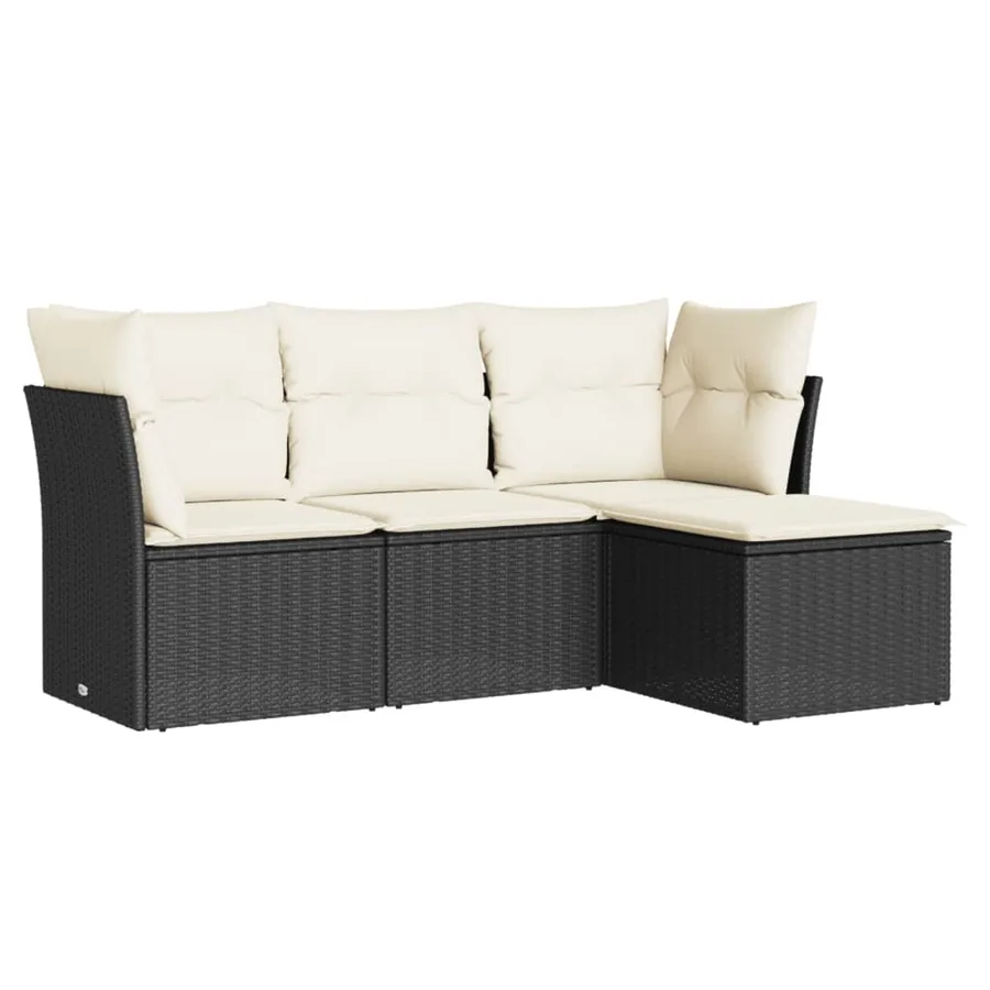Salon de jardin 4 pcs avec coussins noir résine tressée - 2