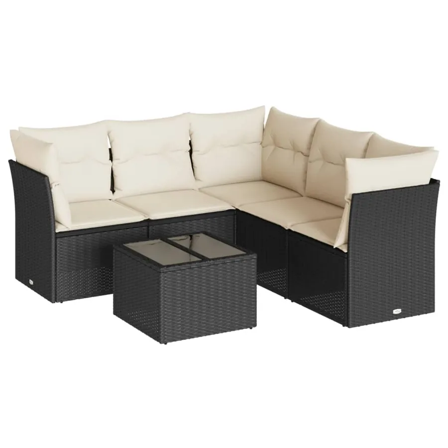 Salon de jardin 6 pcs avec coussins noir résine tressée - 2