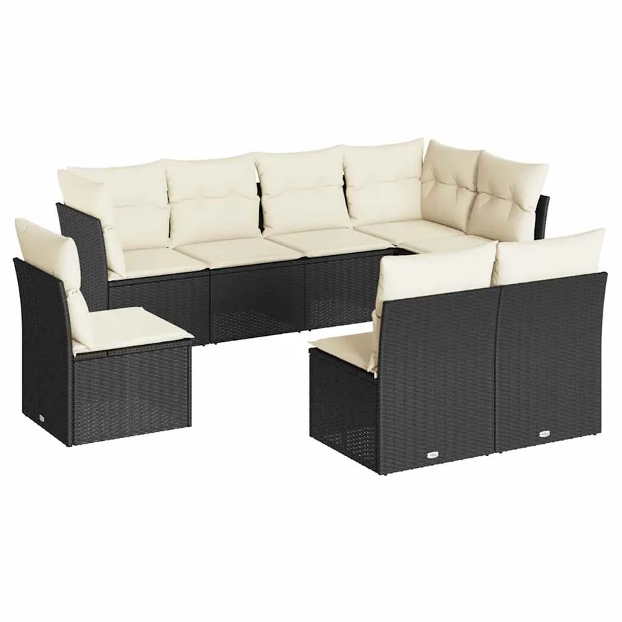 Salon de jardin 8 pcs avec coussins noir résine tressée - 2