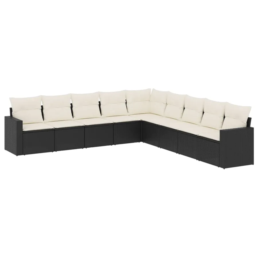 Salon de jardin 9 pcs avec coussins noir résine tressée - 2