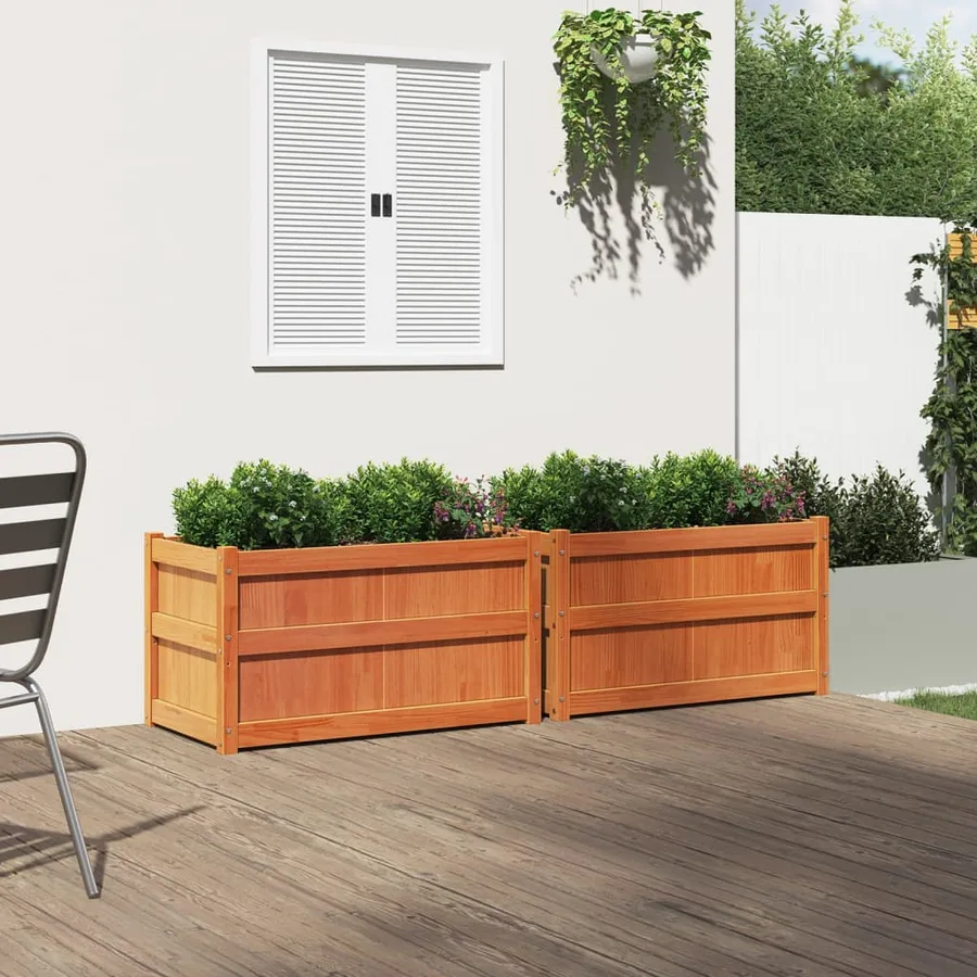 Jardinières 2 pcs cire marron bois de pin massif - 3