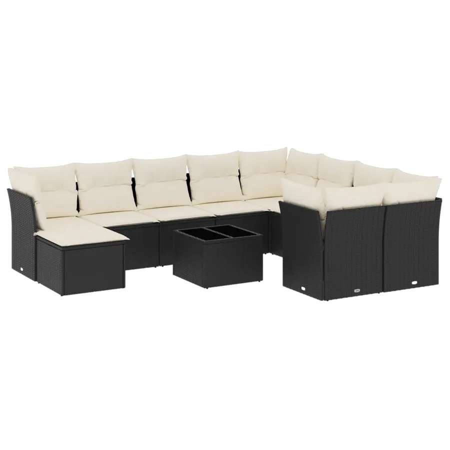 Salon de jardin 11 pcs avec coussins noir résine tressée - 2