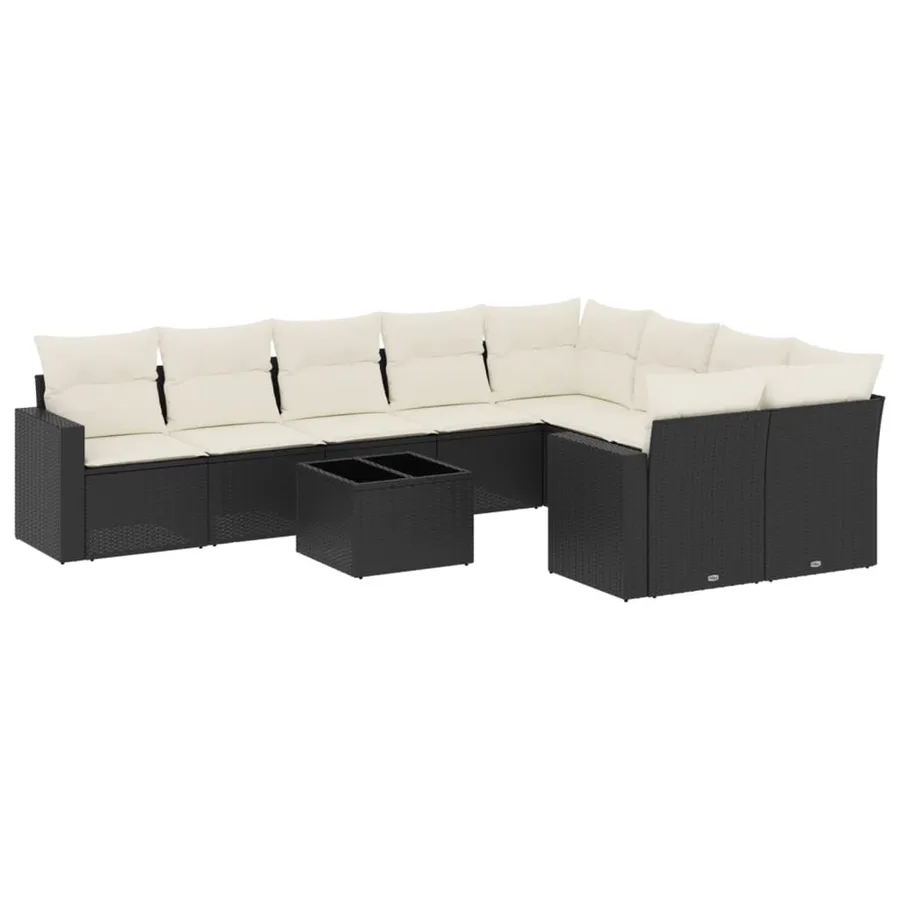 Salon de jardin 10 pcs avec coussins noir résine tressée - 2