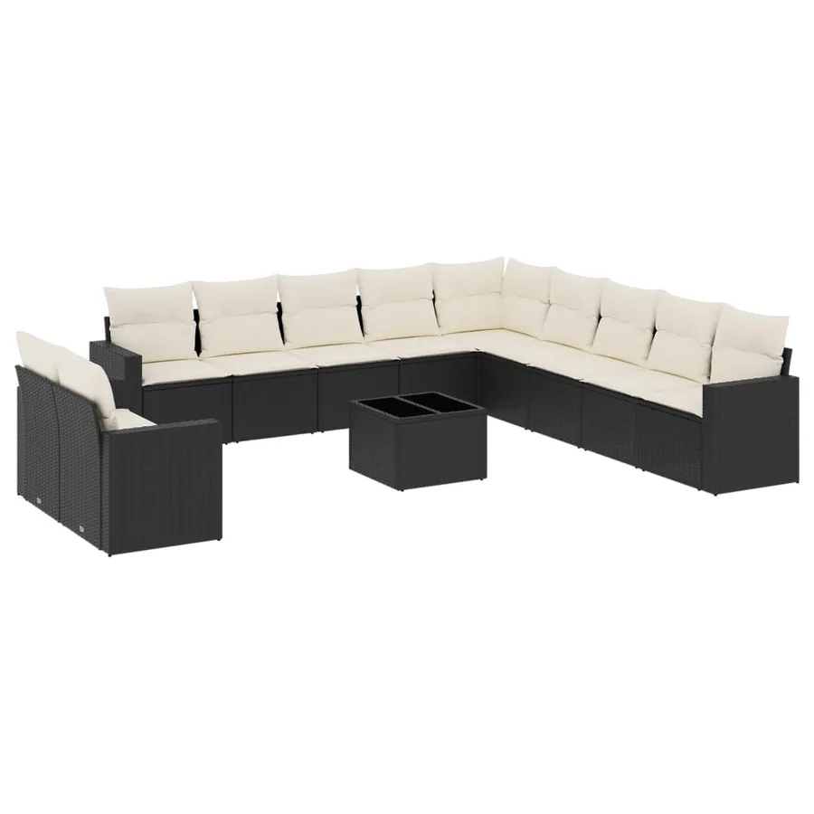 Salon de jardin 12 pcs avec coussins noir résine tressée - 2
