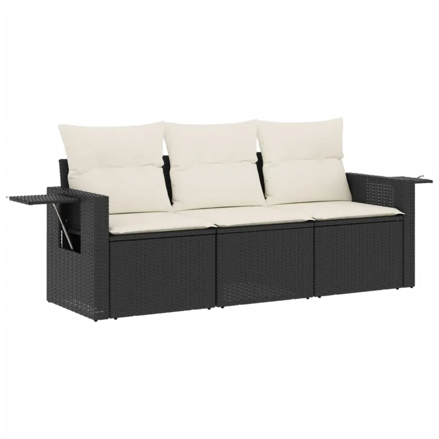 Salon de jardin 3 pcs avec coussins noir résine tressée - 2