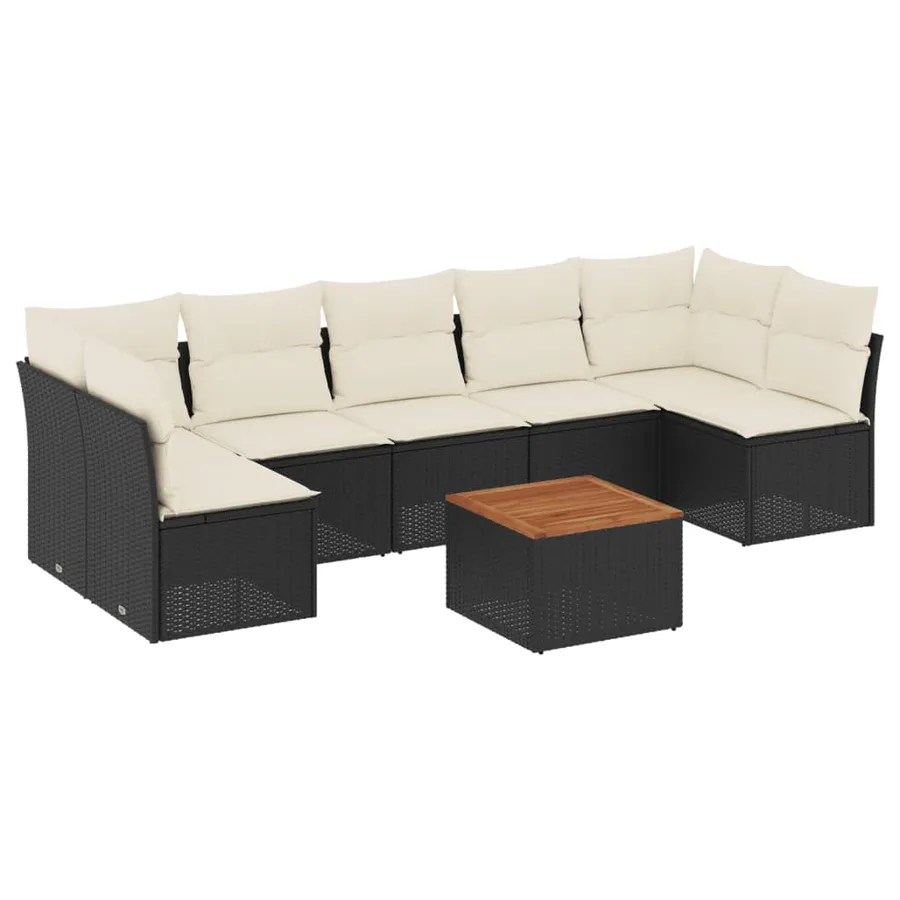Salon de jardin 8 pcs avec coussins noir résine tressée - 2