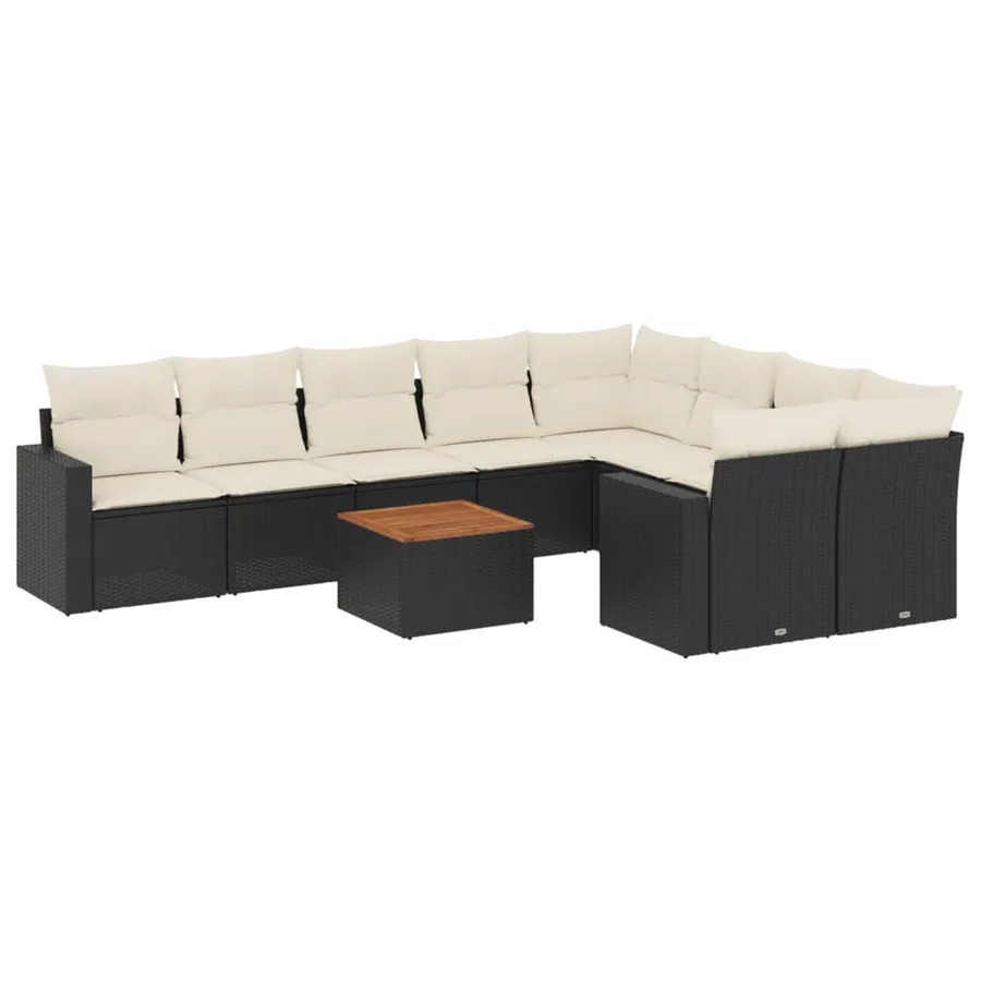 Salon de jardin 10 pcs avec coussins noir résine tressée - 2