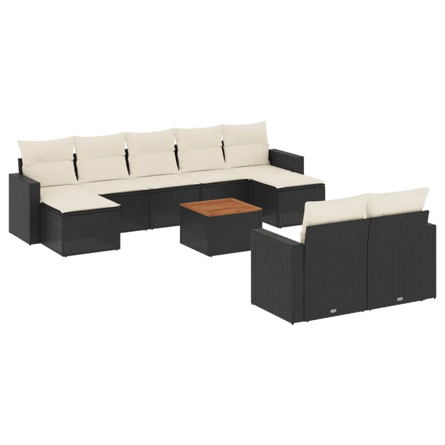Salon de jardin 10 pcs avec coussins noir résine tressée - 2