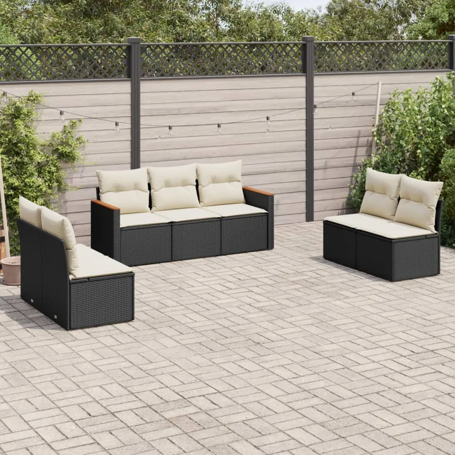 Salon de jardin 7 pcs avec coussins noir résine tressée 55 x 62 x 69 cm - 53,6 kg